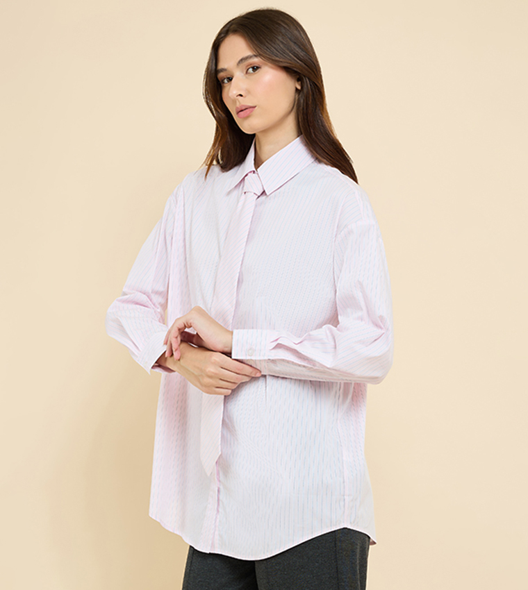 Striped Shirt with Neck-Tie