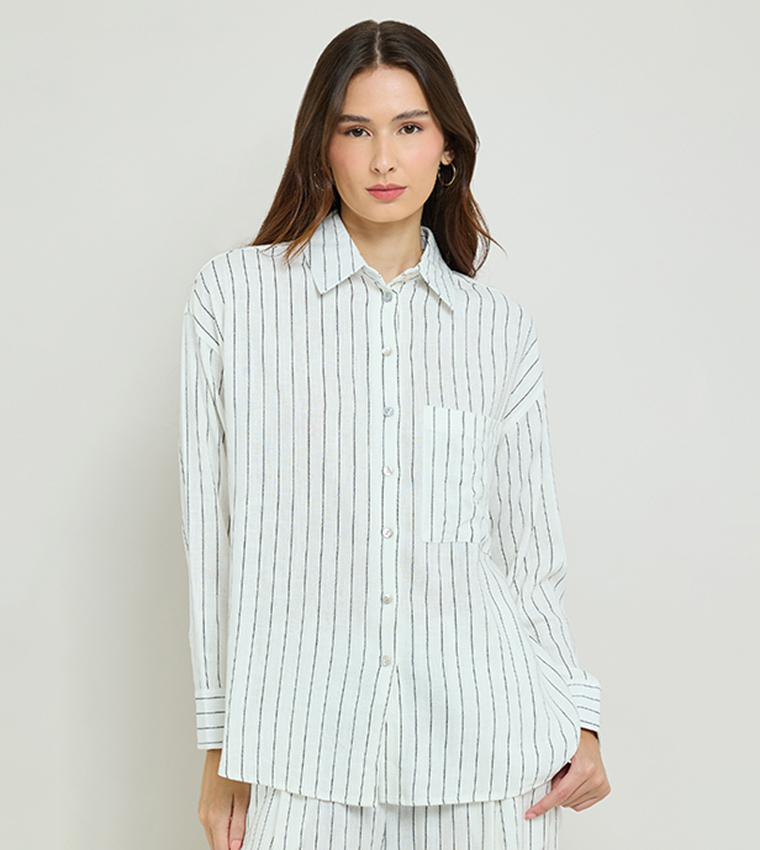 Striped Shirt with Classic Collar & Long Sleeves