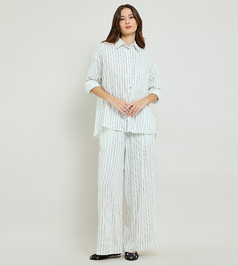 Striped Shirt with Classic Collar & Long Sleeves