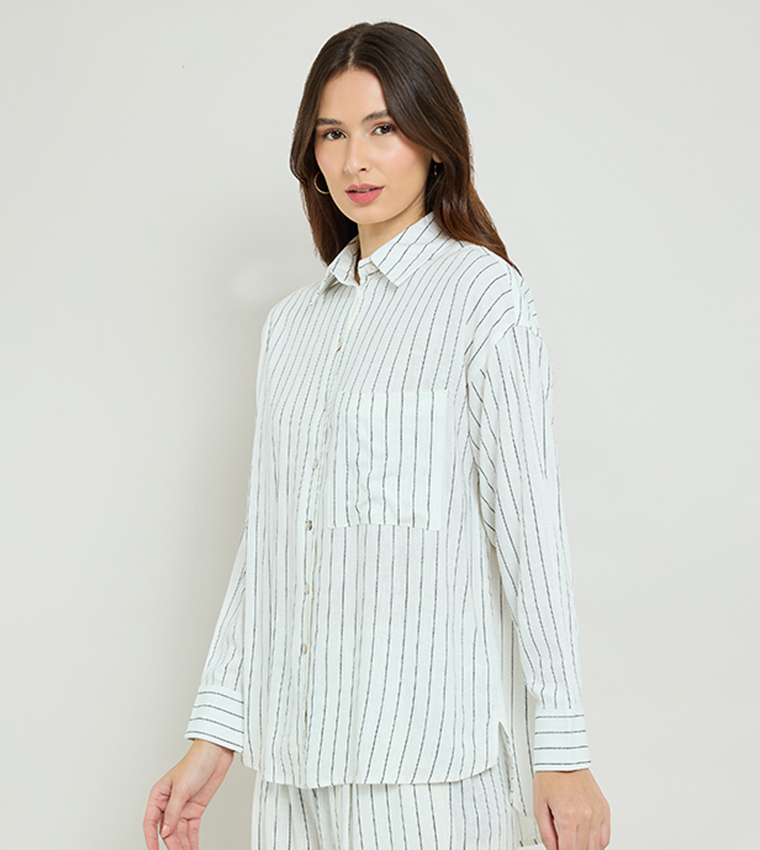 Striped Shirt with Classic Collar & Long Sleeves