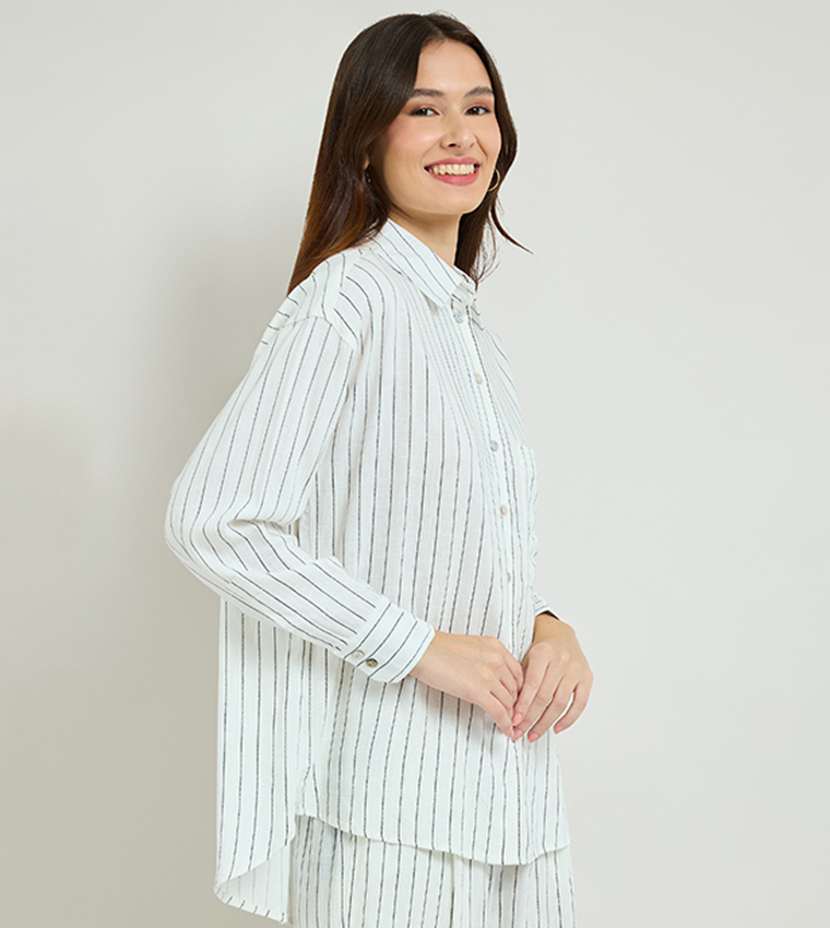 Striped Shirt with Classic Collar & Long Sleeves