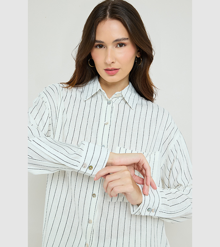 Striped Shirt with Classic Collar & Long Sleeves