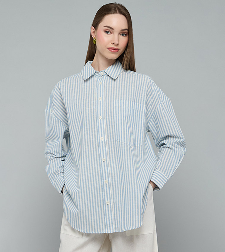 Striped Shirt with Classic Collar and Long Sleeves