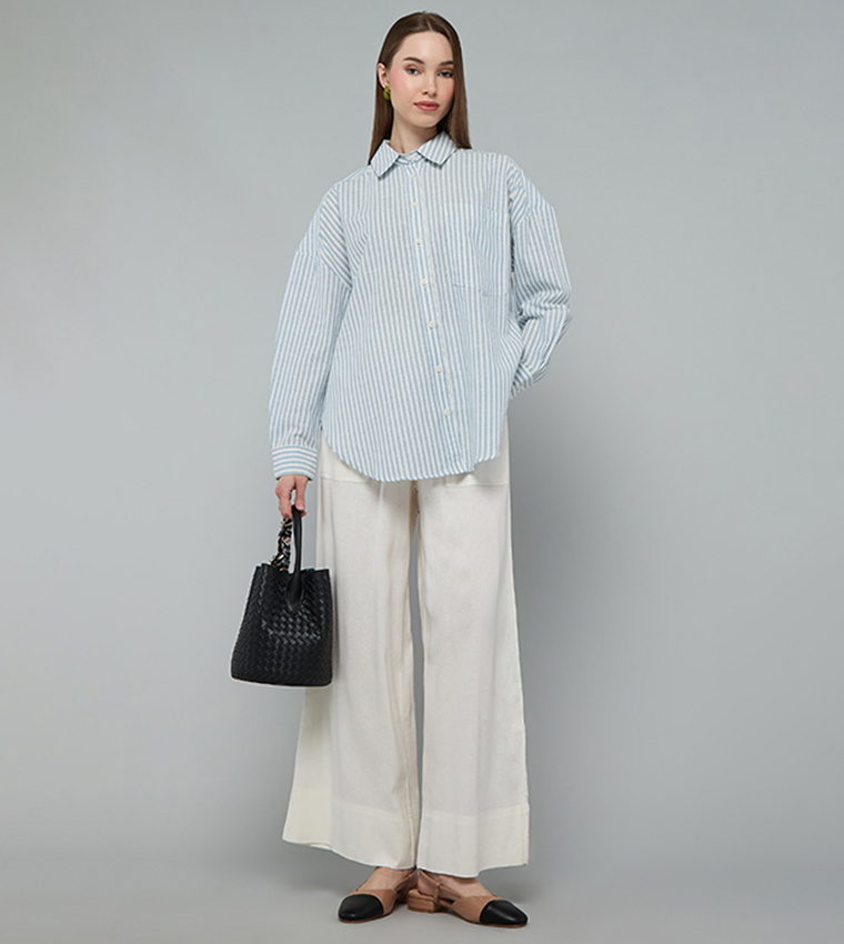 Striped Shirt with Classic Collar and Long Sleeves