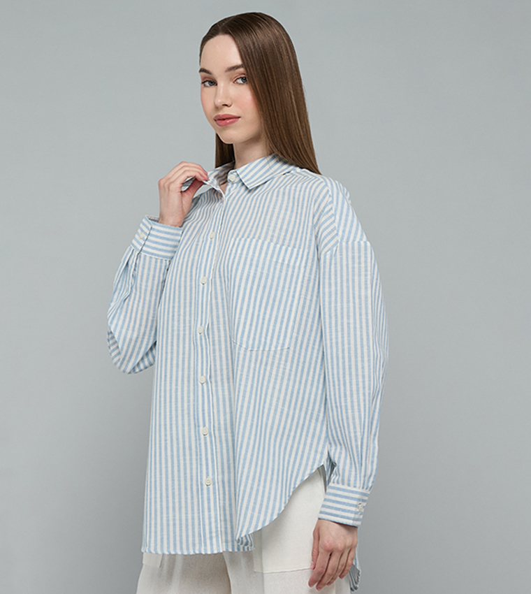 Striped Shirt with Classic Collar and Long Sleeves