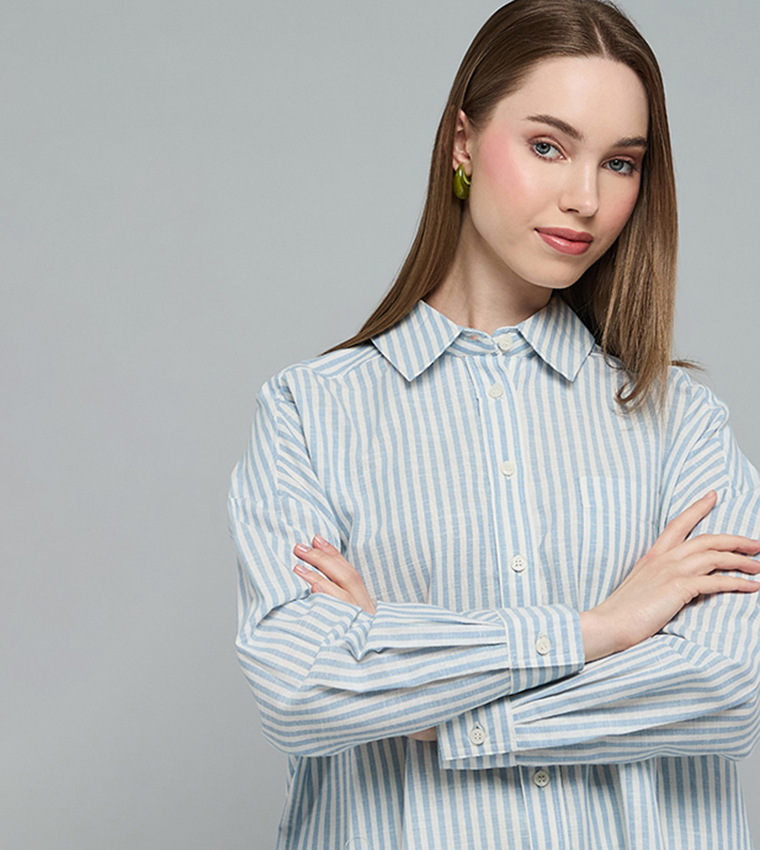 Striped Shirt with Classic Collar and Long Sleeves