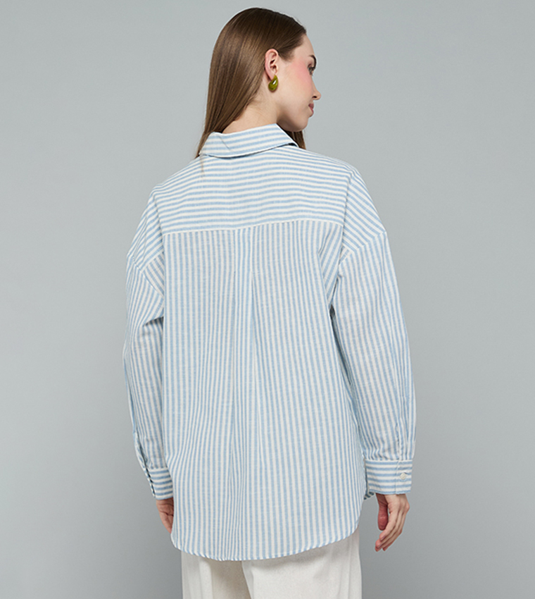 Striped Shirt with Classic Collar and Long Sleeves