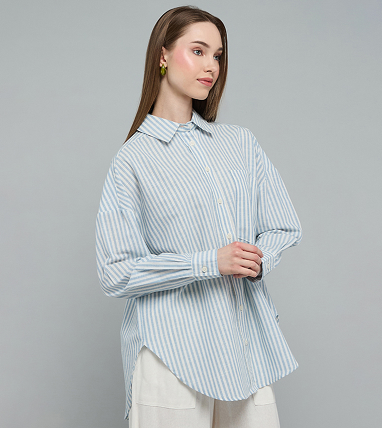 Striped Shirt with Classic Collar and Long Sleeves