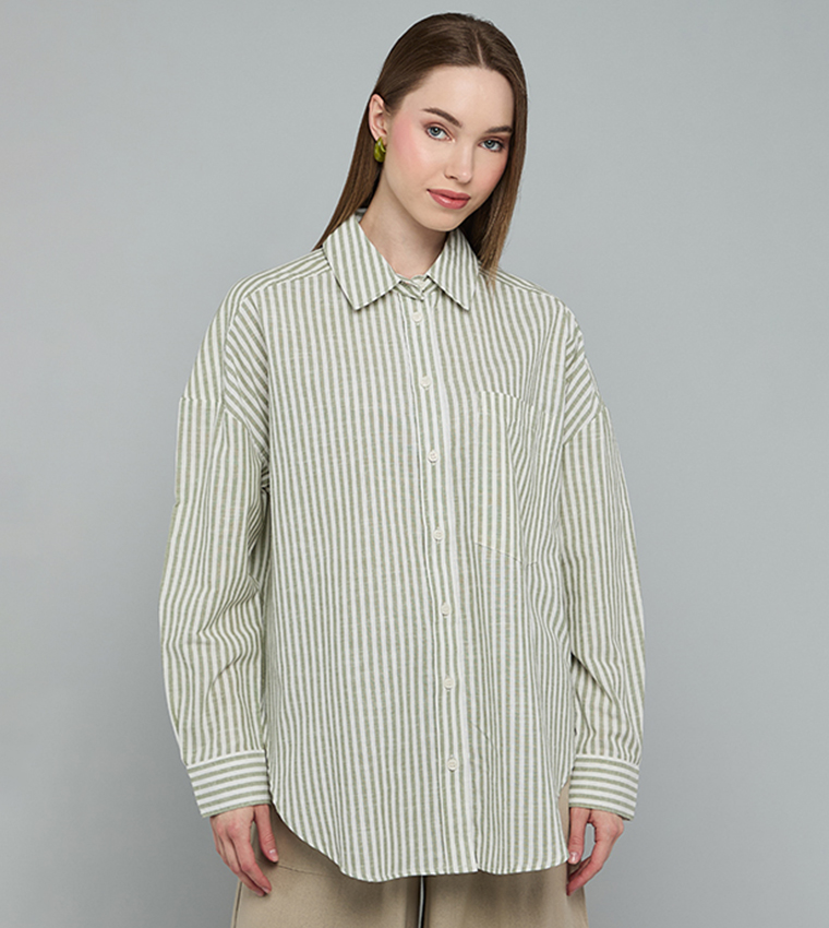 Striped Shirt with Classic Collar and Long Sleeves