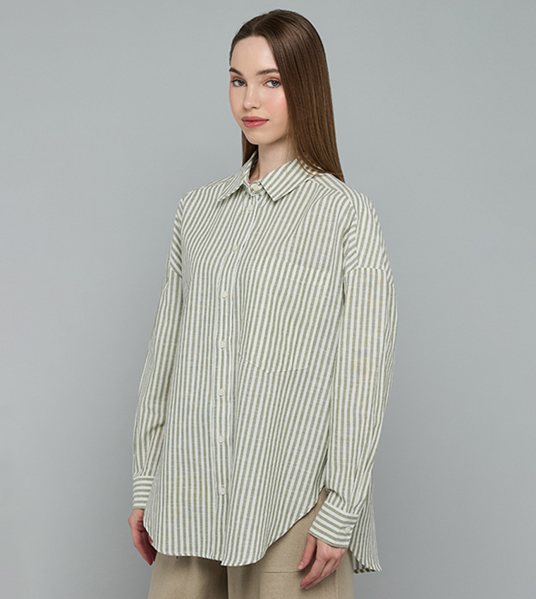 Striped Shirt with Classic Collar and Long Sleeves