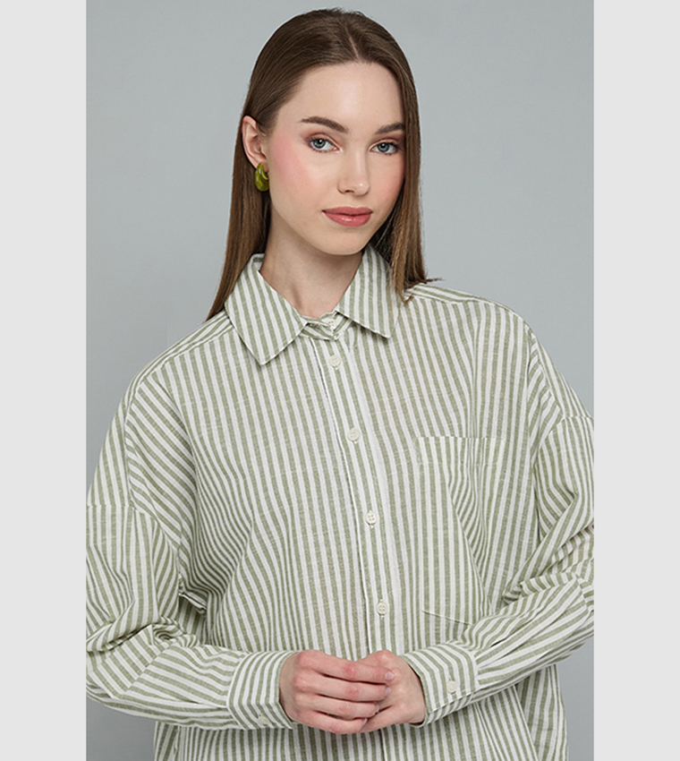 Striped Shirt with Classic Collar and Long Sleeves