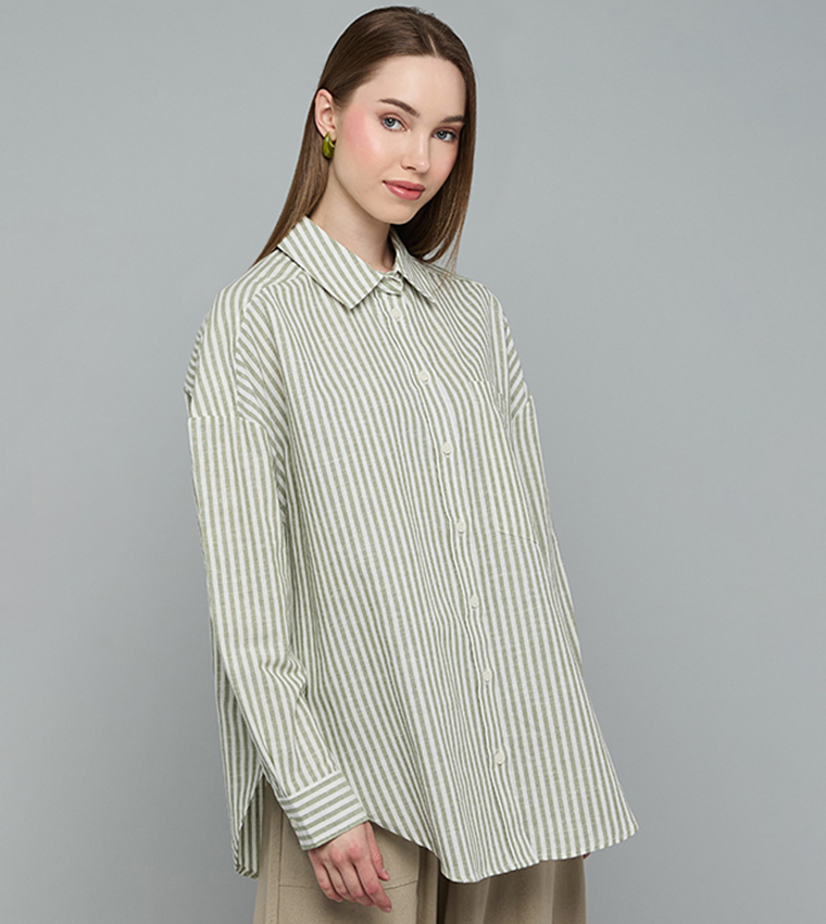 Striped Shirt with Classic Collar and Long Sleeves