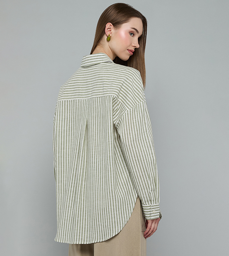 Striped Shirt with Classic Collar and Long Sleeves