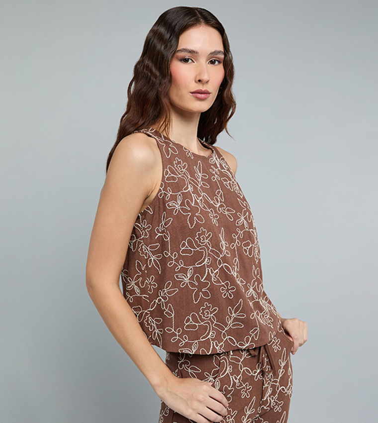 Embroidered Sleeveless Top