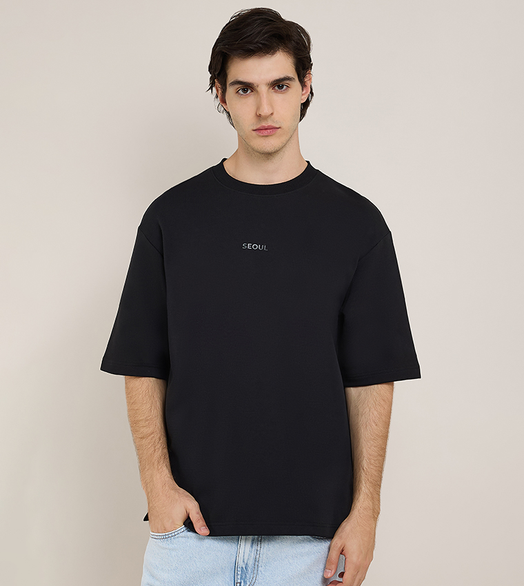 Print Detail T-Shirt with Crew Neck and Short Sleeves