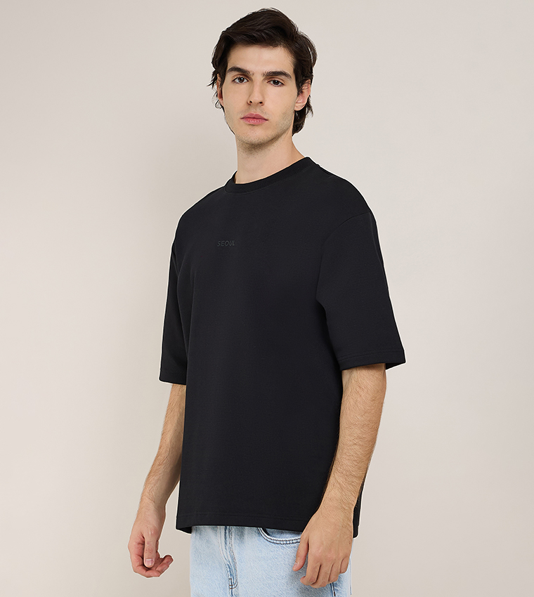 Print Detail T-Shirt with Crew Neck and Short Sleeves