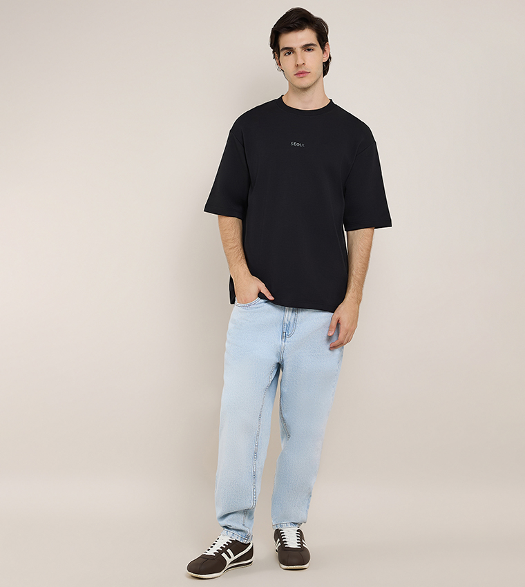 Print Detail T-Shirt with Crew Neck and Short Sleeves