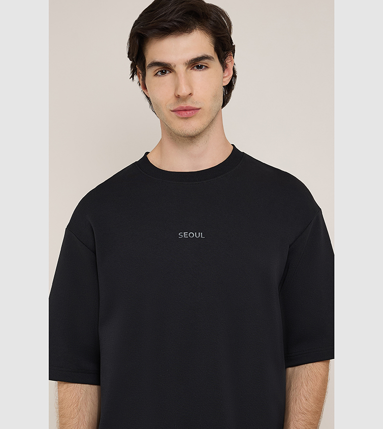 Print Detail T-Shirt with Crew Neck and Short Sleeves