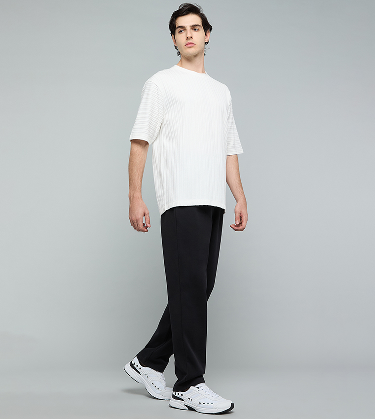 Solid Straight Fit Pants with Drawstring Waist