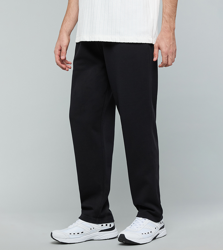 Solid Straight Fit Pants with Drawstring Waist