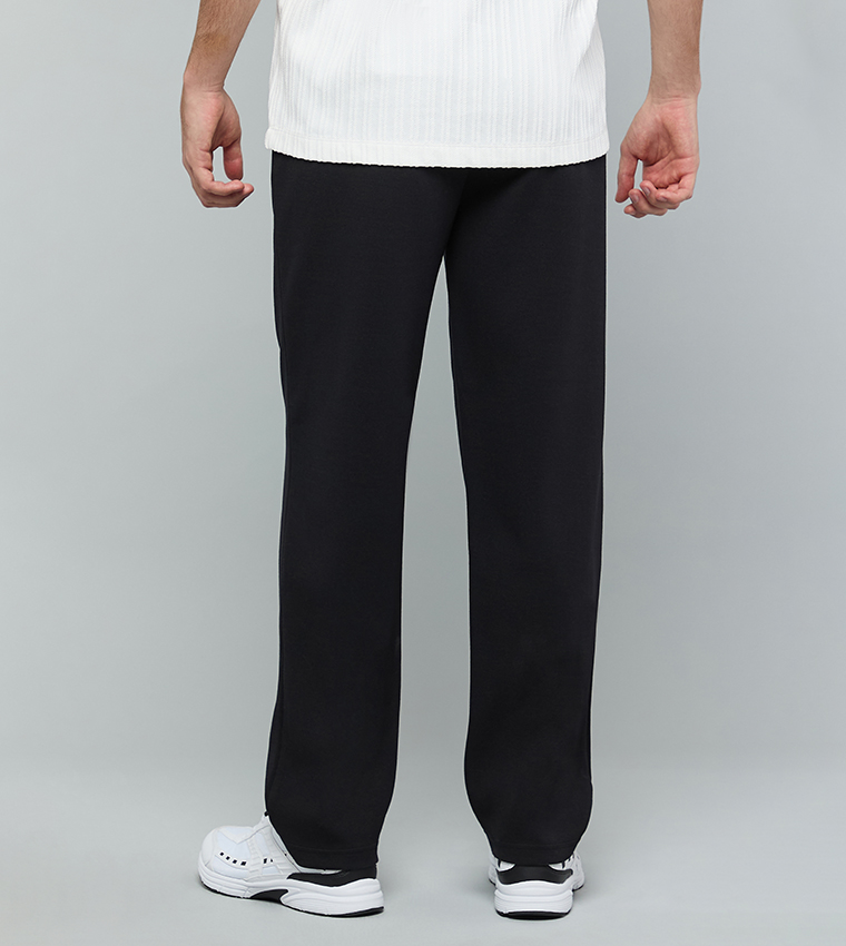 Solid Straight Fit Pants with Drawstring Waist