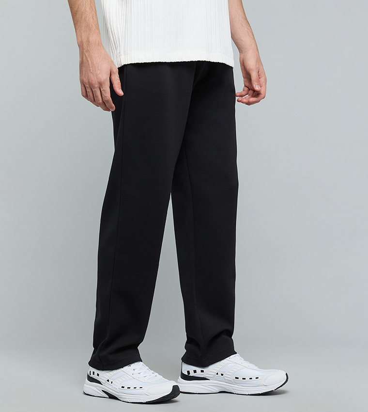 Solid Straight Fit Pants with Drawstring Waist