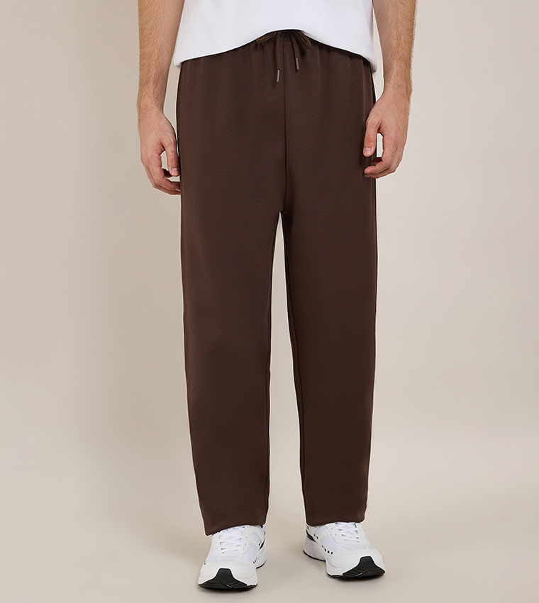 Solid Straight Fit Pants with Drawstring Waist