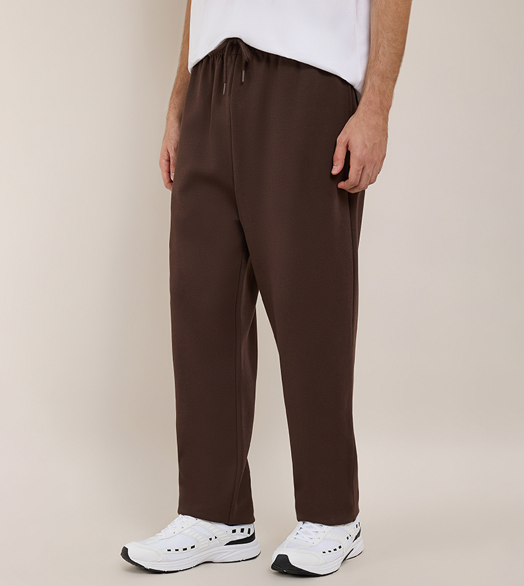 Solid Straight Fit Pants with Drawstring Waist