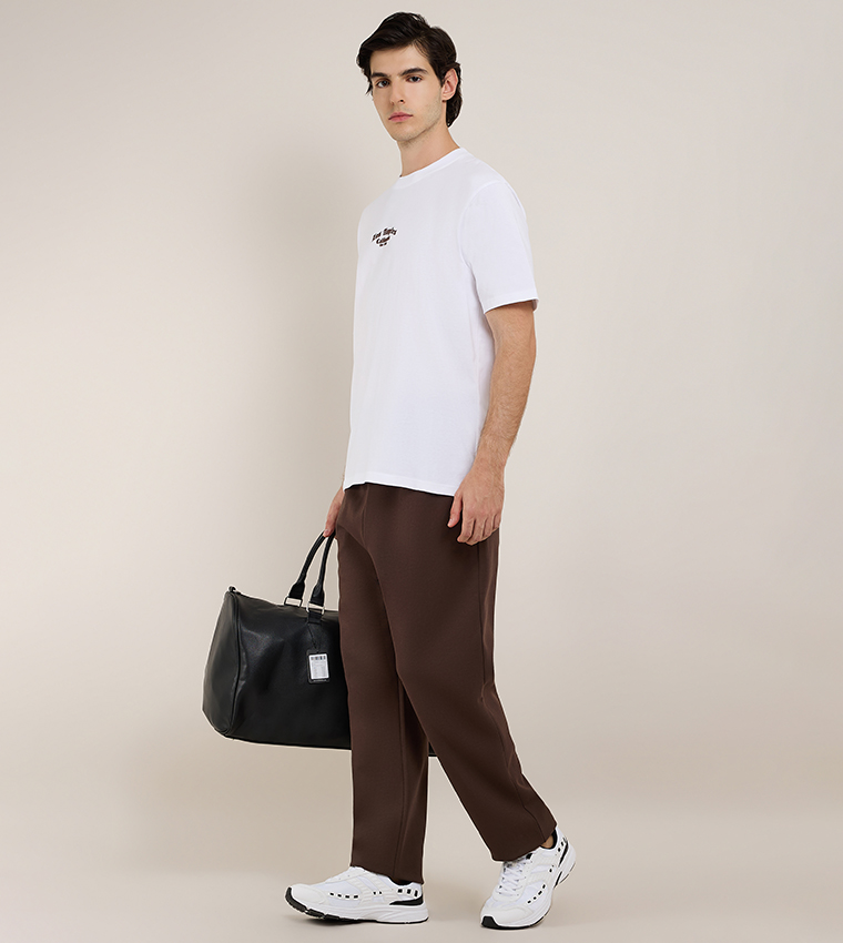 Solid Straight Fit Pants with Drawstring Waist