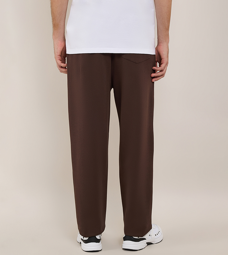 Solid Straight Fit Pants with Drawstring Waist