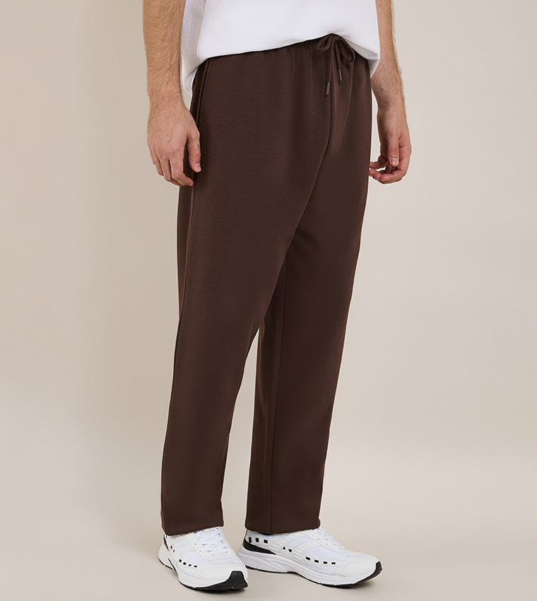 Solid Straight Fit Pants with Drawstring Waist