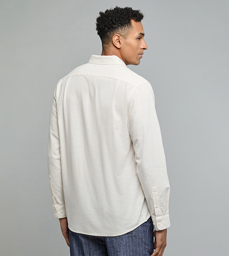Textured Shirt with Classic Collar and Long Sleeves