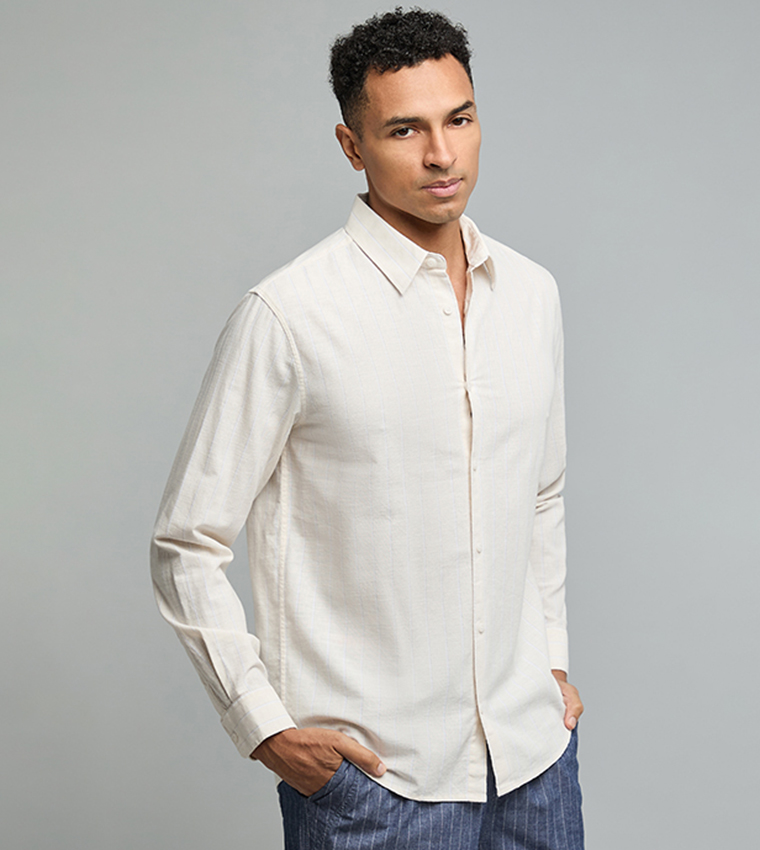 Textured Shirt with Classic Collar and Long Sleeves