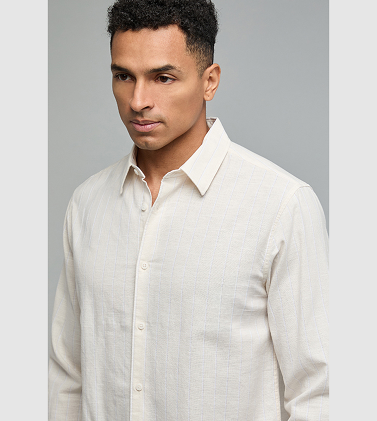 Textured Shirt with Classic Collar and Long Sleeves