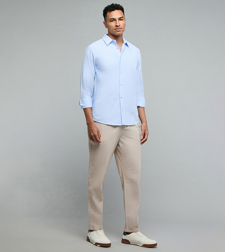 Solid Tapered Fit Pants with Drawstring Waist