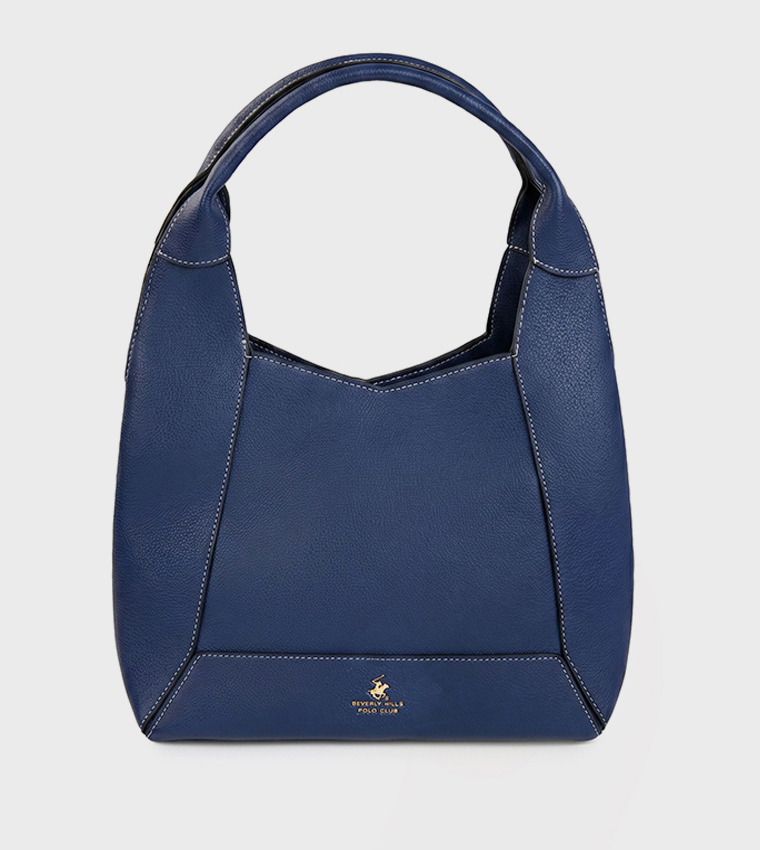 Logo Detail Textured Hobo Bag