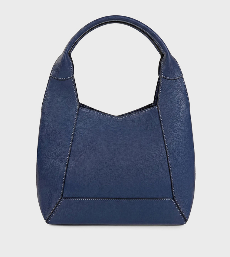 Logo Detail Textured Hobo Bag