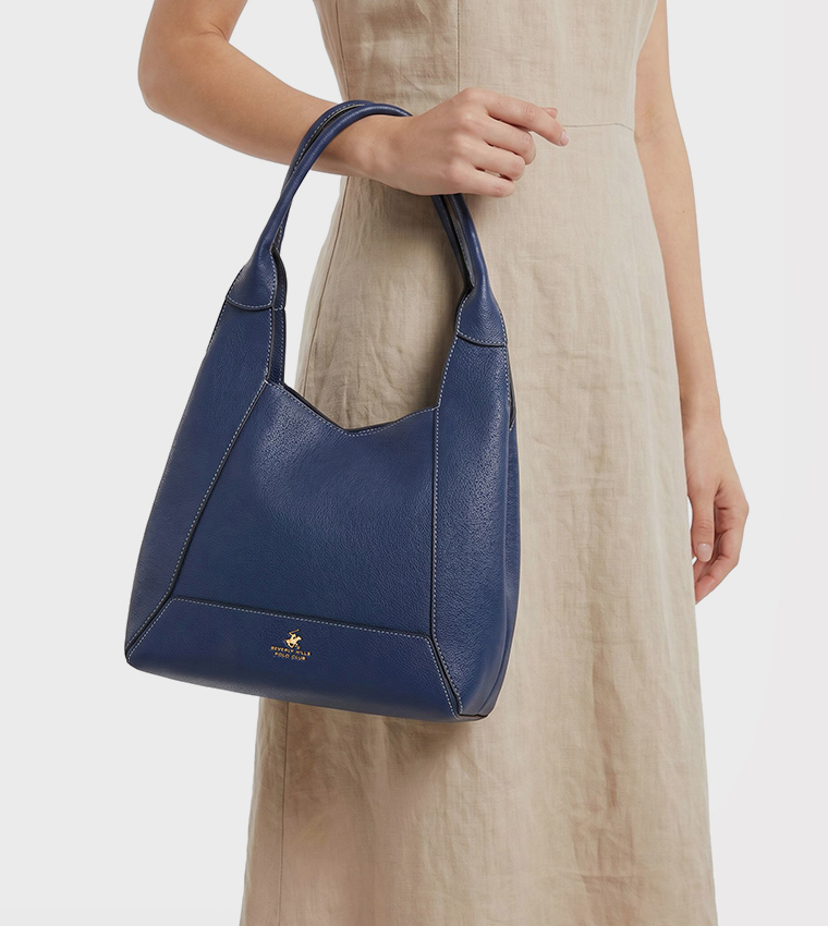 Logo Detail Textured Hobo Bag