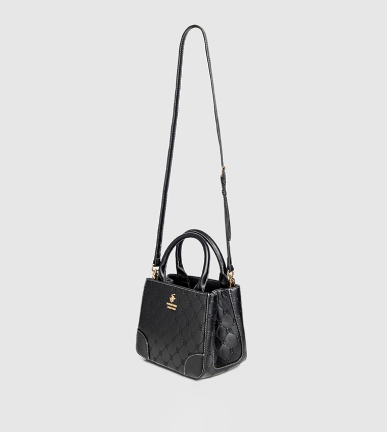 Logo Embossed Zip Satchel Bag
