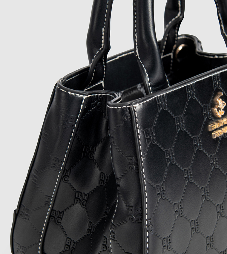 Logo Embossed Zip Satchel Bag