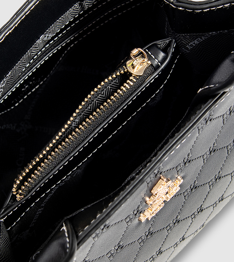Logo Embossed Zip Satchel Bag