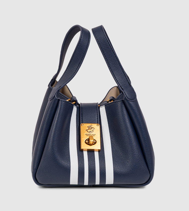 Striped Twist Lock Satchel Bag
