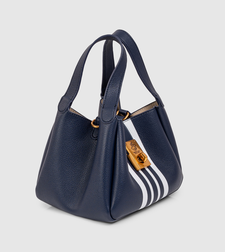 Striped Twist Lock Satchel Bag