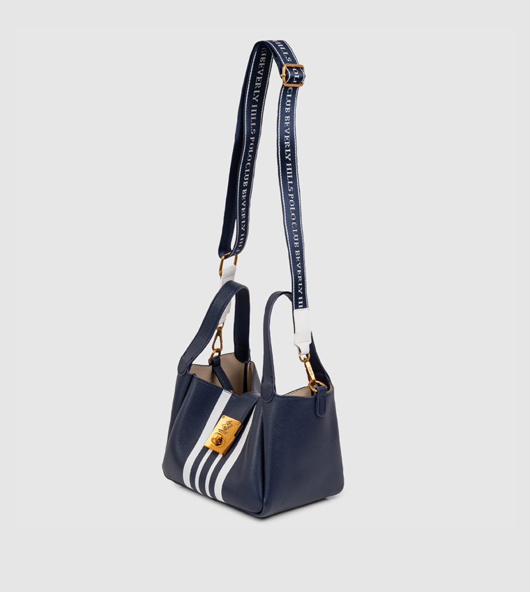 Striped Twist Lock Satchel Bag