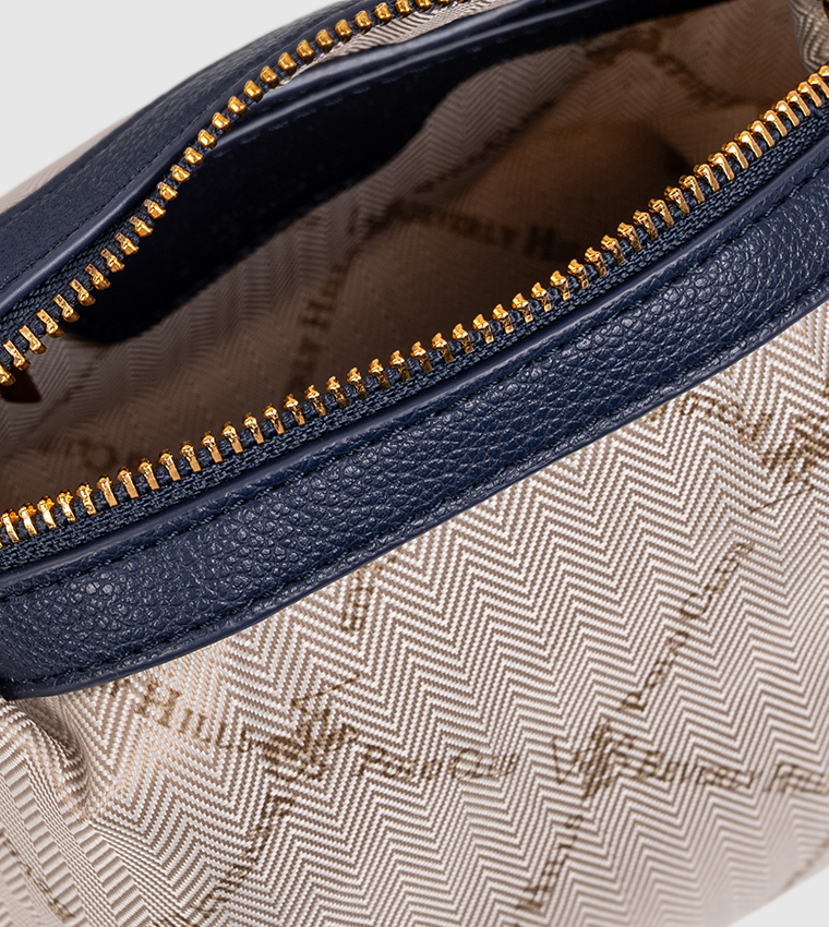 Striped Twist Lock Satchel Bag