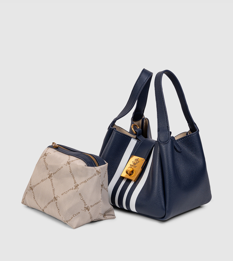 Striped Twist Lock Satchel Bag