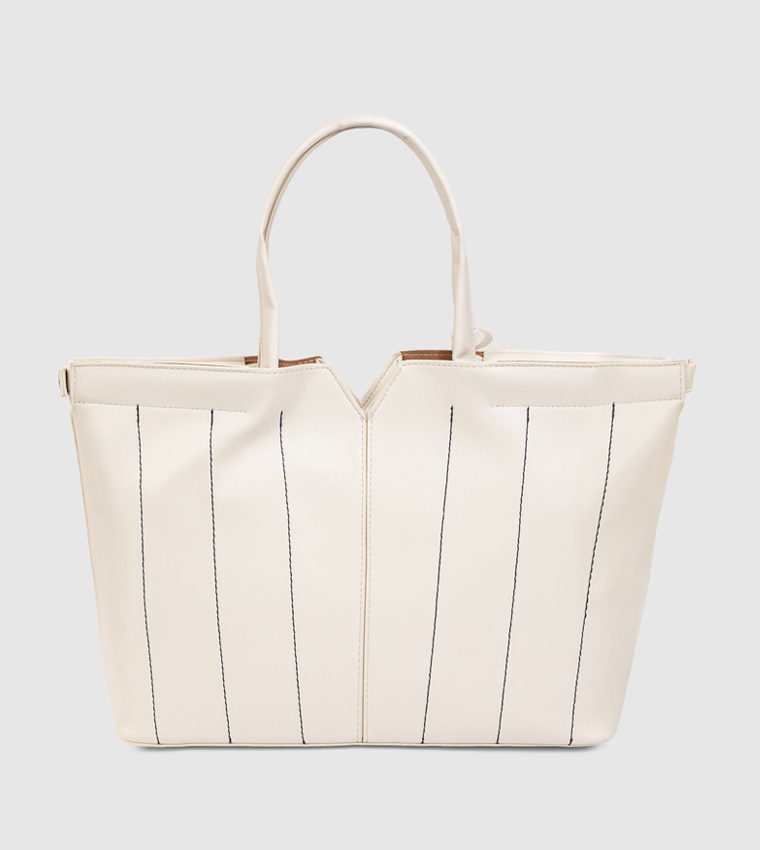 Striped Contrast Stitch Tote Bag