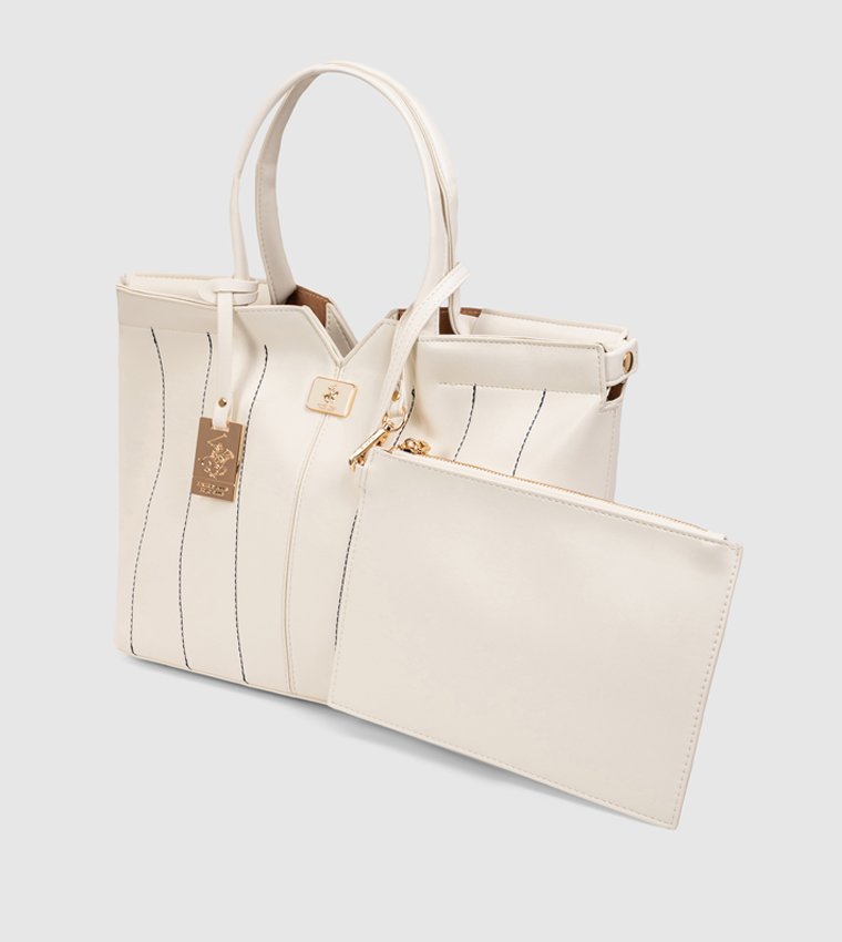 Striped Contrast Stitch Tote Bag