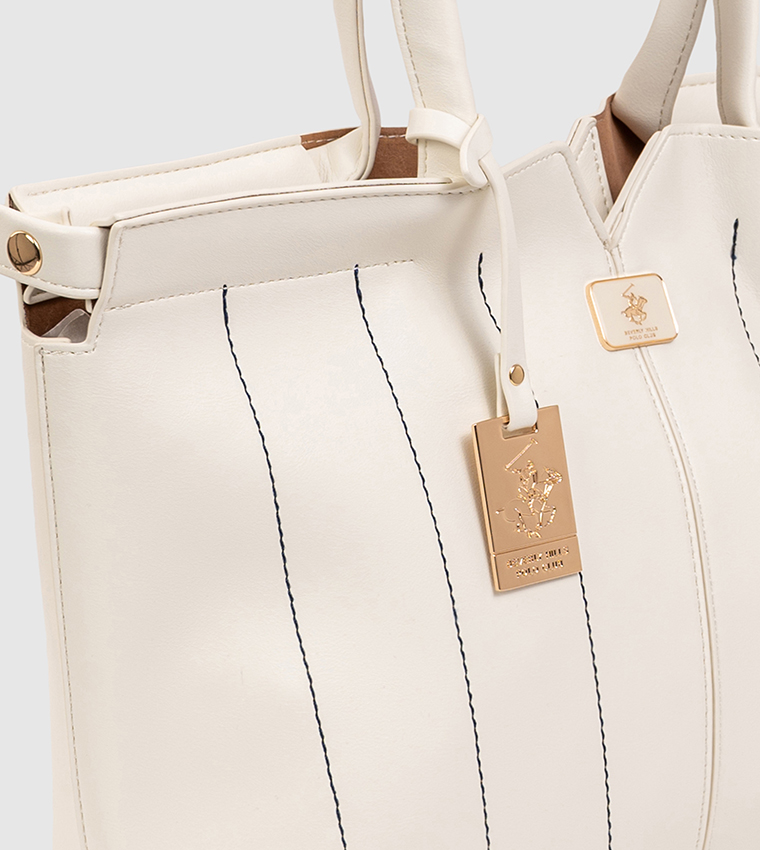 Striped Contrast Stitch Tote Bag
