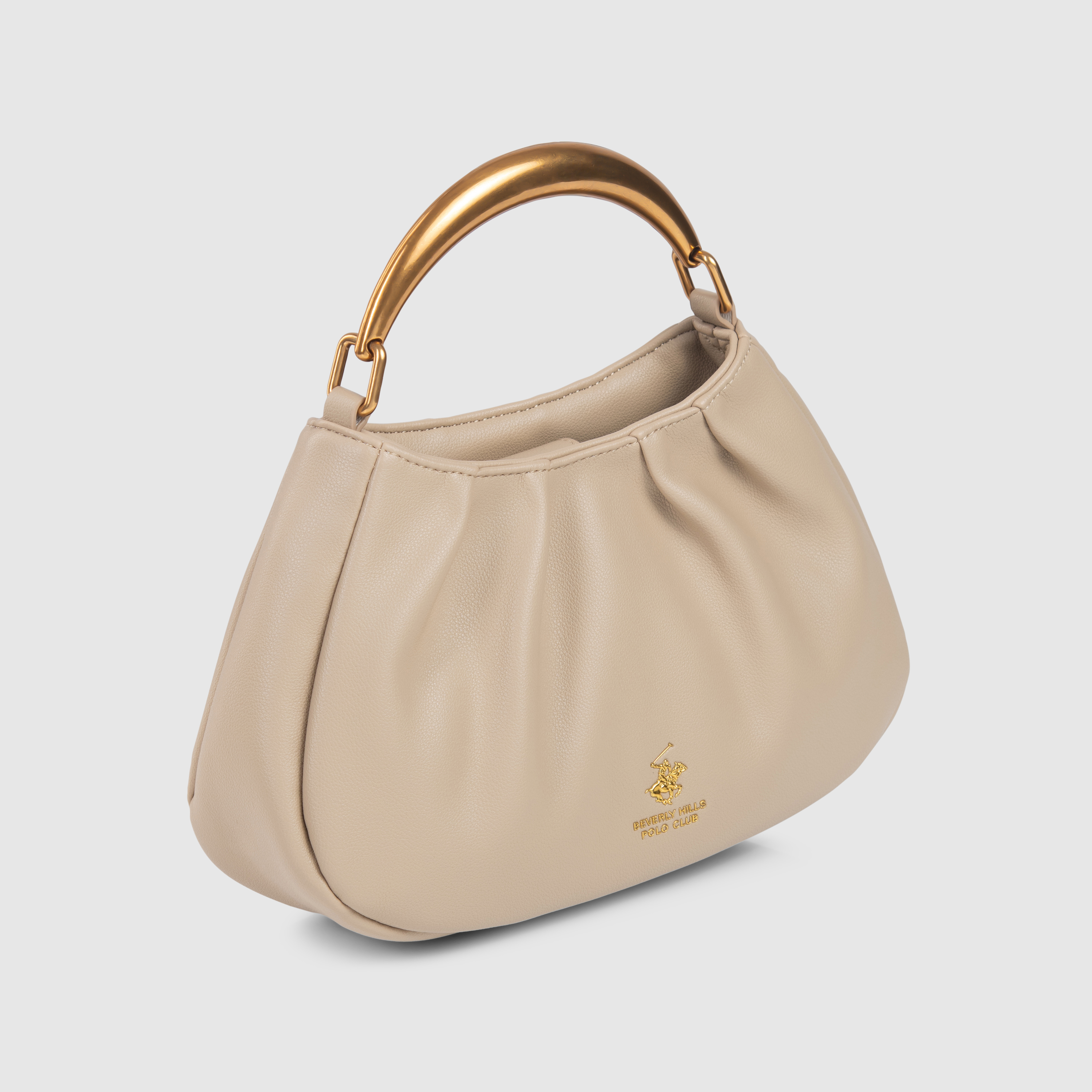 Solid Ruched Gold-Tone Handle Handheld Bag